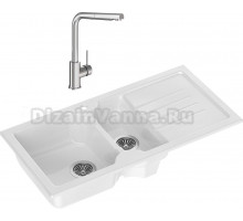 Комплект Мойка кухонная Domaci Сиена 54100-101 белый глянец + Смеситель STWORKI HDN1309XH