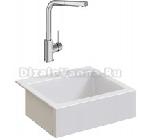 Комплект Мойка кухонная Domaci Сиена 50166-101 с 1 отверстием, белый глянец + Смеситель STWORKI HDN1309XH