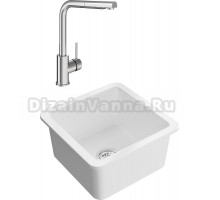 Комплект Мойка кухонная Domaci Сиена 50345-101 белый глянец + Смеситель STWORKI HDN1309XH