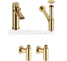 Комплект для раковины Wellsee ONCE! and forever 201000128 с сифоном, донным клапаном и угловыми вентилями, золото