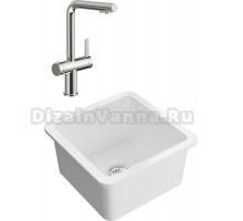 Комплект Мойка кухонная Domaci Сиена 50345-101 белый глянец + Смеситель STWORKI 23020-648/1BG-IG11