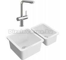 Комплект Мойка кухонная Domaci Сиена 50345-101 белый глянец + Мойка 50325-101 белый глянец + Смеситель STWORKI 23020-648/1BG-IG11