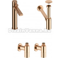 Комплект для раковины Wellsee ONCE! and forever 201000139 с сифоном. донным клапаном и угловыми вентилями, розовое золото