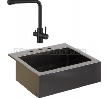 Комплект Мойка кухонная Domaci Сиена 50166-110 с 3 отверстиями, черная матовая + Смеситель Ливорно WFD04018B черный