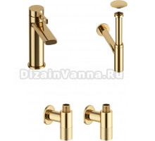 Комплект для раковины Wellsee ONCE! and forever 201000188 с сифоном, донным клапаном и угловыми вентилями, золото