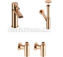 Комплект для раковины Wellsee ONCE! and forever 201000189 с сифоном, донным клапаном и угловыми вентилями, розовое золото
