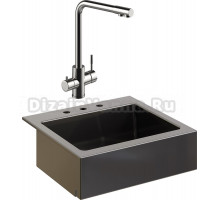 Комплект Мойка кухонная Domaci Сиена 50166-110 с 3 отверстиями, черная матовая + Смеситель Ливорно WFD04018 брашированная сталь