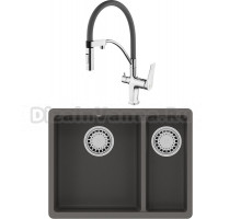 Комплект Мойка кухонная Lemark Sinara 550.2-U 9910083 серый шелк + Смеситель Comfort LM3074C-Gray с гибким изливом, хром, серый