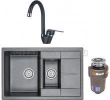 Комплект Мойка кухонная Granula 7802, ЧЁРНЫЙ + Смеситель GR-1024 черный + Измельчитель Bort Titan Max Power