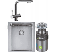 Комплект Мойка Franke Box BXX 210-36, нержавеющая сталь + Смеситель Atlas Clear water, нержавеющая сталь + Измельчитель Bort Titan 4000 Control