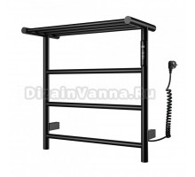 Полотенцесушитель электрический Wonzon & Woghand Bonn WW-AL402-MB 50x45 см, подключение справа, матовый черный, лесенка, с полкой