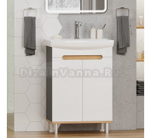 Тумба с раковиной Misty Сканди 60 напольная, белая, дуб крафт золотой, антрацит