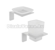 Набор Стакан IDDIS Slide SLIWTG1i45 матовое стекло, белый + Мыльница SLIWTG0i42 матовое стекло, белая