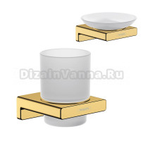 Набор Стакан Hansgrohe AddStoris 41749990 настенный, золото, стеклянный + Мыльница 41746990 настенная, стеклянная, золотая