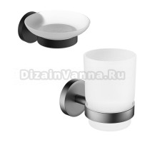 Набор Стакан Timo Saona 13031/18, черное золото + Мыльница 13021/03 настенная, стеклянная, черная