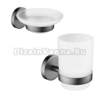 Набор Стакан Timo Saona 13031/18, черное золото + Мыльница 13021/18 настенная, стеклянная, черная