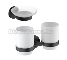 Набор Стакан Timo Saona 13034/03, двойной, черный + Мыльница 13021/03 настенная, стеклянная, черная