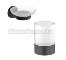 Набор Стакан Timo Saona 13231/03, черный матовый + Мыльница 13021/03 настенная, стеклянная, черная