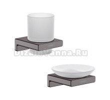 Набор Стакан Hansgrohe AddStoris 41749340 настенный, вороненая сталь, стеклянный + Мыльница 41746340 настенная, стеклянная