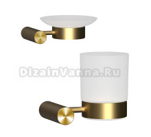 Набор Стакан Raiber Graceful RPG-80007, матовое золото + Мыльница RPG-80008 настенная, стеклянная, золотая