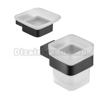 Набор Стакан Milacio Ultra MCU.951.MB, матовый черный + Мыльница MCU.952.MB настенная, стеклянная, черная