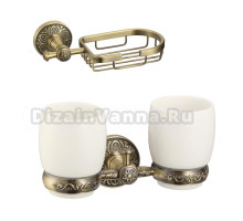 Набор Стакан Savol 58 c S-005868C, бронза, двойной + Мыльница с S-005832C настенная, бронзовая