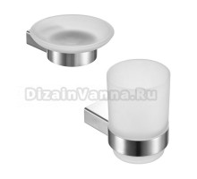 Набор Стакан Milacio Ultra MCU.961.SS, нержавеющая сталь + Мыльница MCU.962.SS настенная, стеклянная, нержавеющая сталь