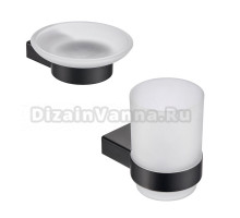 Набор Стакан Milacio Ultra MCU.961.MB, матовый черный + Мыльница MCU.962.MB настенная, стеклянная, черная