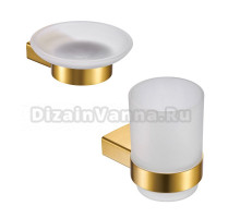 Набор Стакан Milacio Ultra MCU.961.GD, брашированное золото + Мыльница MCU.962.GD настенная, стеклянная, золотая