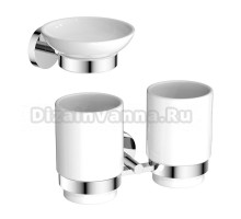 Набор Стакан AQUATEK Бетта AQ4617CR двойной, хром + Мыльница AQ4603CR хром