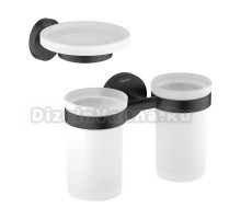 Набор Стакан AQUATEK Европа AQ4117MB двойной, матовый черный + Мыльница AQ4103MB матовый черный