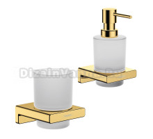 Набор Стакан Hansgrohe AddStoris 41749990 настенный, золото, стеклянный + Дозатор 41745990 настенный, золото