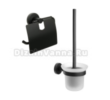 Набор Держатель Fixsen Comfort Black FX-86010 с крышкой, черный + Ершик FX-86013 черный