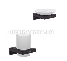 Набор Стакан Hansgrohe AddStoris 41749670 настенный, черный, стеклянный + Мыльница 41746670 настенная, стеклянная, черная