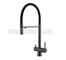 Смеситель для кухни с гибким изливом и подключением фильтра WesnaArt EKO05-160GunMetal, оружейная сталь