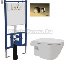 Комплект 3 в 1 Унитаз подвесной DIWO Углич 0710 + Инсталляция 4501 + Кнопка 7315 цвет матовое золото