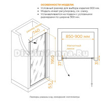 Душевая дверь в нишу RGW Dolphin 54930309-101 TN-03 90х195, профиль хром, стекло матовое