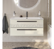 Тумба с раковиной Cezares Eco Cer-N 100 брашированная альпака, раковина Eco 100, ручки матовые черные