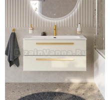 Тумба с раковиной Cezares Eco Cer-N 100 брашированная альпака, раковина Eco 100, ручки сатиновое золото