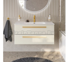 Тумба с раковиной Cezares Eco Cer-N 100 брашированная альпака, раковина Duet 100, ручки сатиновое золото