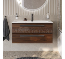 Тумба с раковиной Cezares Eco Cer-N 100 орех шоколад софт, раковина Eco 100, ручки матовые черные