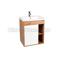 Тумба с раковиной VIANT Бостон 50 подвесная, с дверцей, дуб вотан, матовая белая