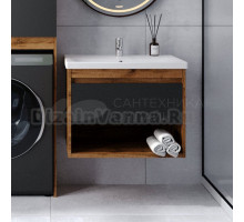 Тумба с раковиной VIANT Бостон 50 подвесная, с ящиком, дуб вотан, графит