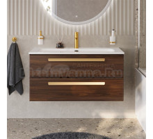 Тумба с раковиной Cezares Eco Cer-N 100 орех шоколад софт, раковина Eco 100, ручки сатиновое золото