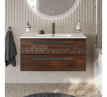 Тумба с раковиной Cezares Eco Cer-N 100 орех шоколад софт, раковина Duet 100, ручки матовые черные