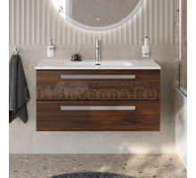 Тумба с раковиной Cezares Eco Cer-N 100 орех шоколад софт, раковина Duet 100, ручки серые