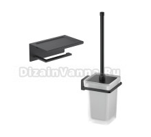 Набор Держатель AQUATEK Либра AQ4309MB с полкой для телефона, матовый черный + Ершик AQ4310MB матовый черный