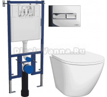 Комплект 3 в 1 Унитаз подвесной DIWO Элиста 4412 + Инсталляция 4501 + Кнопка 7322 цвет глянцевый хром