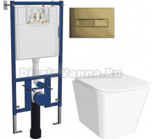 Комплект 3 в 1 Унитаз подвесной DIWO Смоленск 5412 + Инсталляция 4501 + Кнопка 7325 цвет матовое золото