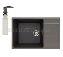 Мойка кухонная Ulgran Quartz Prima 760 асфальт + дозатор UQ 02 асфальт